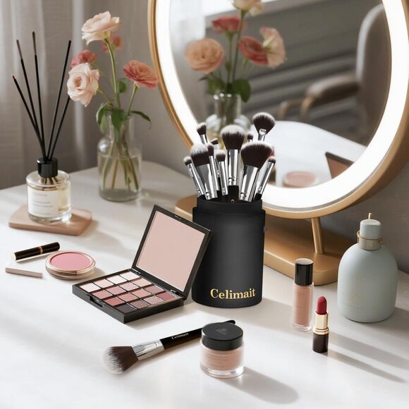 12 Piece Black Professional Soft Synthetic Bristles Makeup Brushes Set With Case - Picture 4 of 5